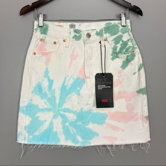 Levi’s Premium High-Rise Deconstructed Skirt Women’s Sz 2 Mini Hipster Colorful - Picture 1 of 10